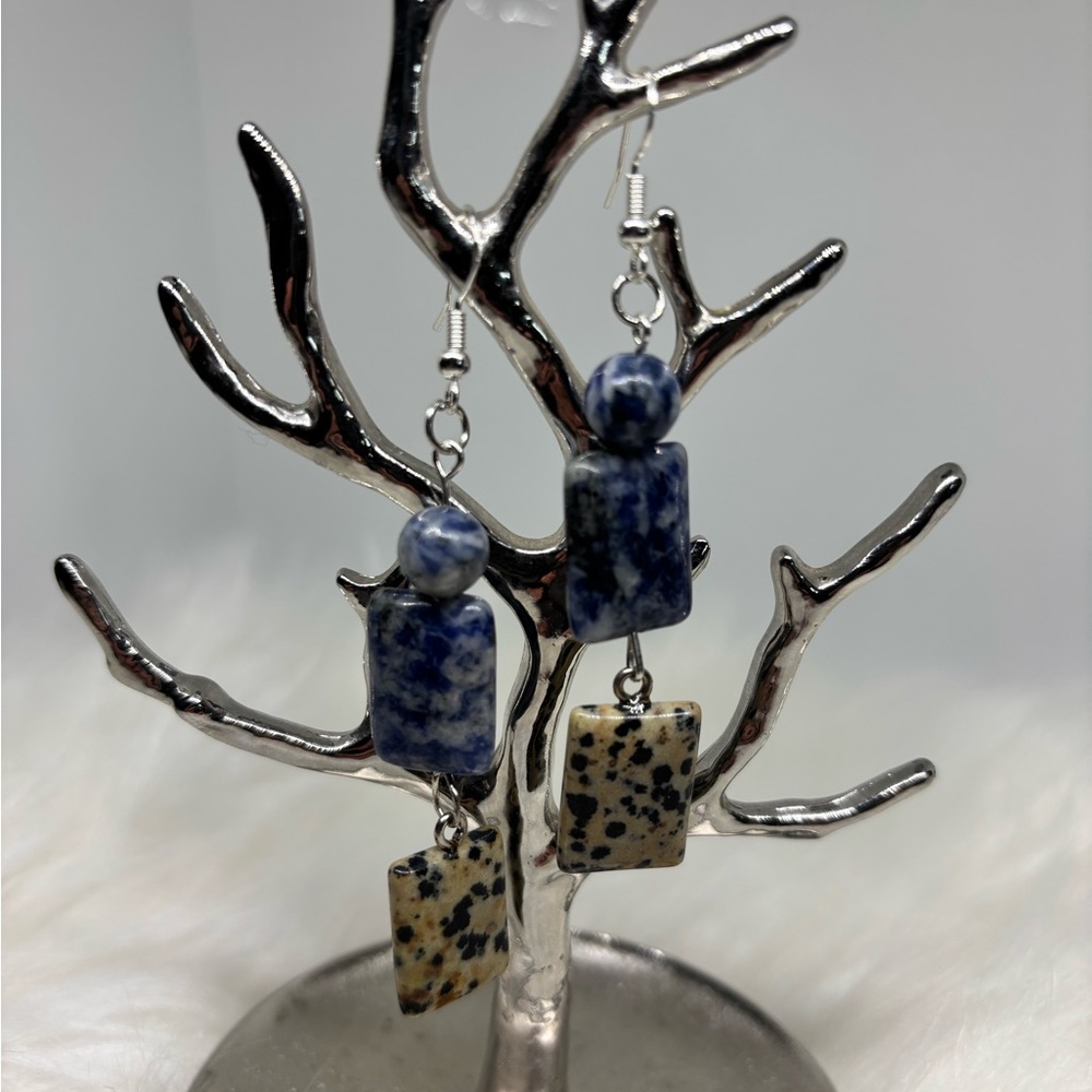 Genuine Sodalite and Spotted Jasper Sterling Silver Earrings panic stopper